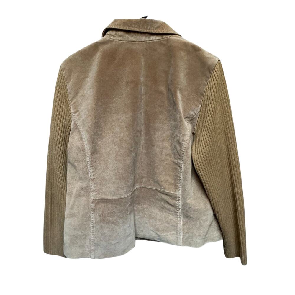 Ami Two-Tone Taupe Suede Jacket with Ribbed Sleeves - Picture 2 of 3